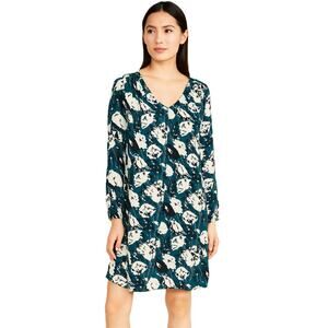 Treasure & Bond Teal Floral Print Long Sleeve Shift Dress